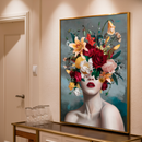 Quadro Decorativo Mulher -  Retrato Buquê de Flores