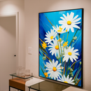 Quadro Decorativo Flores - Margaridas Brancas em Fundo Azul