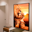Quadro Decorativo Família de Leões 2 Filhotes - Por do Sol