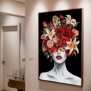 Quadro Decorativo Mulher - Retrato de Flores e Batom Vermelho