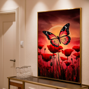 Quadro Decorativo Flores - Borboleta em Jardim de Rosas Vermelhas