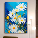 Quadro Decorativo Flores - Margaridas Brancas em Fundo Azul