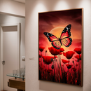 Quadro Decorativo Flores - Borboleta em Jardim de Rosas Vermelhas