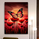 Quadro Decorativo Flores - Borboleta em Jardim de Rosas Vermelhas