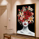 Quadro Decorativo Mulher - Retrato de Flores e Batom Vermelho