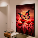 Quadro Decorativo Flores - Borboleta em Jardim de Rosas Vermelhas