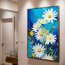 Quadro Decorativo Flores - Margaridas Brancas em Fundo Azul