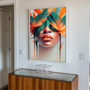 Quadro Decorativo Mulher - Penas e Tons Laranja