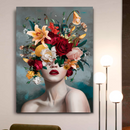 Quadro Decorativo Mulher -  Retrato Buquê de Flores