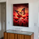 Quadro Decorativo Flores - Borboleta em Jardim de Rosas Vermelhas