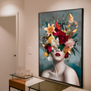 Quadro Decorativo Mulher -  Retrato Buquê de Flores