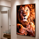 Quadro Decorativo Família de Leões 1 Filhote - Amor Familiar