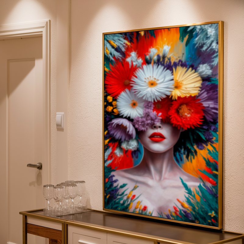 Quadro Decorativo Mulher - Jardim Colorido