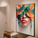 Quadro Decorativo Mulher - Penas e Tons Laranja