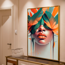 Quadro Decorativo Mulher - Penas e Tons Laranja