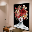 Quadro Decorativo Mulher - Retrato de Flores e Batom Vermelho