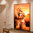 Quadro Decorativo Família de Leões 2 Filhotes - Por do Sol