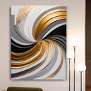 Quadro Decorativo Abstrato Espiral Branco e Dourado