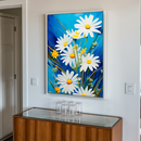 Quadro Decorativo Flores - Margaridas Brancas em Fundo Azul