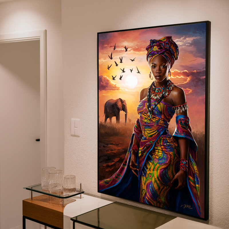 Quadro Decorativo Mulher - Bela Africana ao Entardecer