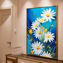 Quadro Decorativo Flores - Margaridas Brancas em Fundo Azul