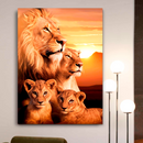 Quadro Decorativo Família de Leões 2 Filhotes - Por do Sol
