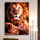 Quadro Decorativo Família de Leões 1 Filhote - Amor Familiar