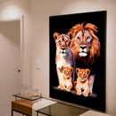 Quadro Decorativo Família de Leões 2 Filhotes - Retrato Familiar