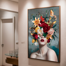 Quadro Decorativo Mulher -  Retrato Buquê de Flores