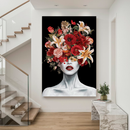 Quadro Decorativo Mulher - Retrato de Flores e Batom Vermelho