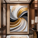 Quadro Decorativo Abstrato Espiral Branco e Dourado