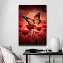 Quadro Decorativo Flores - Borboleta em Jardim de Rosas Vermelhas