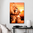 Quadro Decorativo Família de Leões 2 Filhotes - Por do Sol