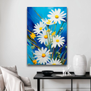 Quadro Decorativo Flores - Margaridas Brancas em Fundo Azul