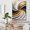 Quadro Decorativo Abstrato Espiral Branco e Dourado