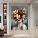 Quadro Decorativo Mulher -  Retrato Buquê de Flores