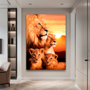 Quadro Decorativo Família de Leões 2 Filhotes - Por do Sol