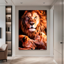 Quadro Decorativo Família de Leões 1 Filhote - Amor Familiar