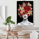 Quadro Decorativo Mulher - Retrato de Flores e Batom Vermelho