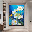 Quadro Decorativo Flores - Margaridas Brancas em Fundo Azul