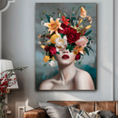 Quadro Decorativo Mulher -  Retrato Buquê de Flores