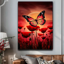 Quadro Decorativo Flores - Borboleta em Jardim de Rosas Vermelhas