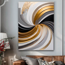 Quadro Decorativo Abstrato Espiral Branco e Dourado