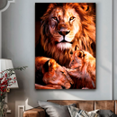 Quadro Decorativo Família de Leões 1 Filhote - Amor Familiar