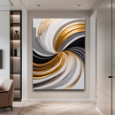 Quadro Decorativo Abstrato Espiral Branco e Dourado