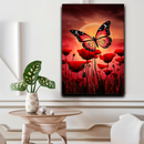Quadro Decorativo Flores - Borboleta em Jardim de Rosas Vermelhas