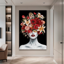 Quadro Decorativo Mulher - Retrato de Flores e Batom Vermelho