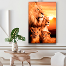 Quadro Decorativo Família de Leões 2 Filhotes - Por do Sol