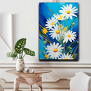 Quadro Decorativo Flores - Margaridas Brancas em Fundo Azul