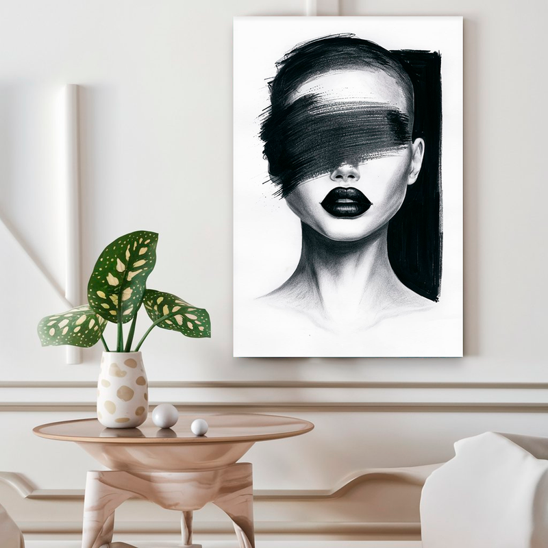 Quadro Decorativo Mulher - Enigma Tons Preto e Branco